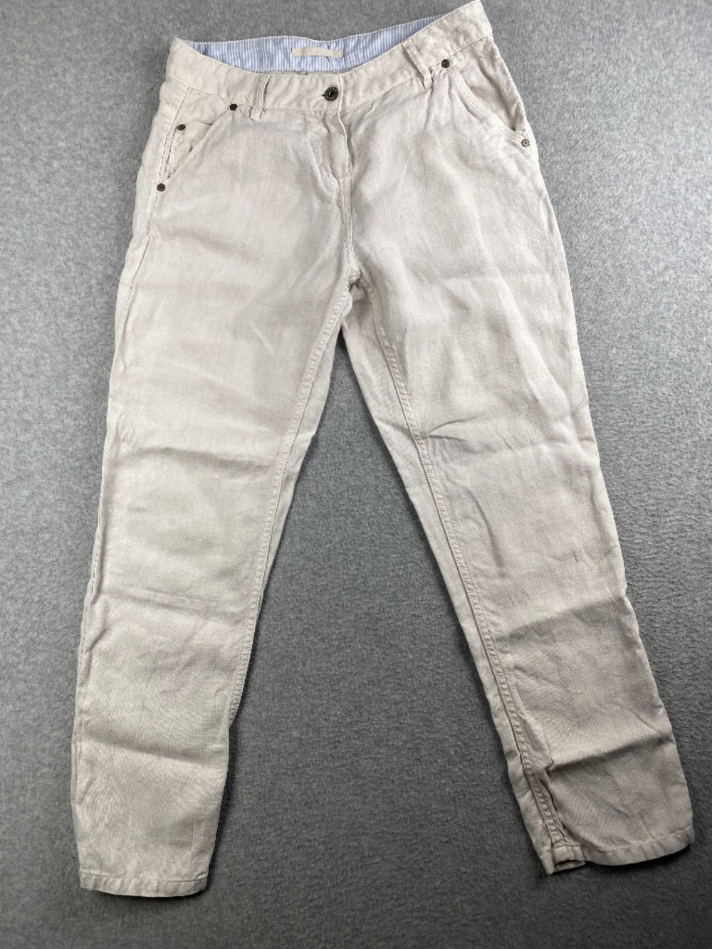 Poetry Straight-Leg Heavy Linen Pants in Ice Size 8 29" Inseam